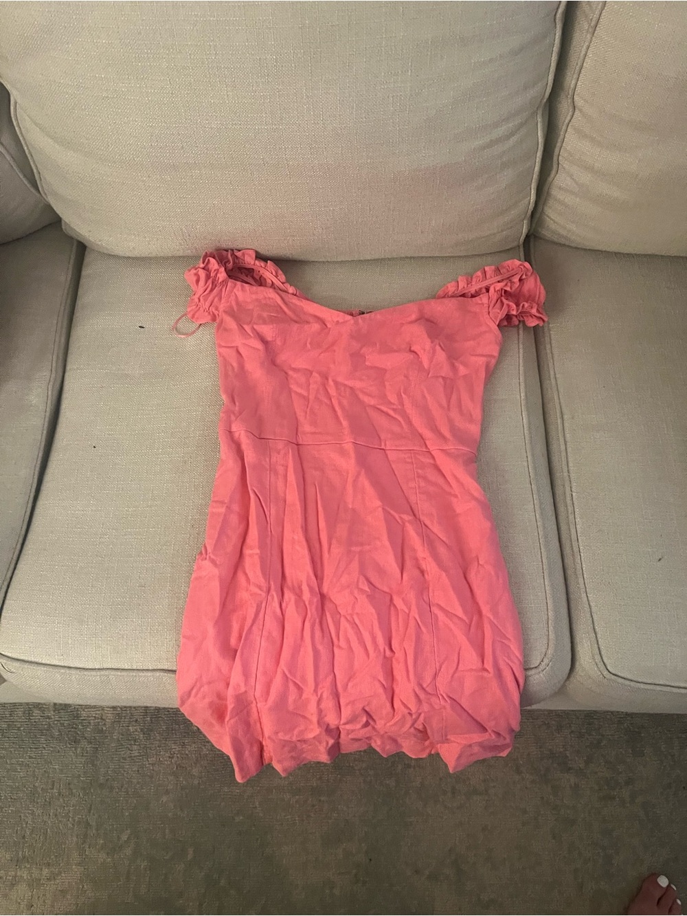 Abercrombie & Fitch Bubblegum Pink Off-Shoulder Bubble Hem Top
